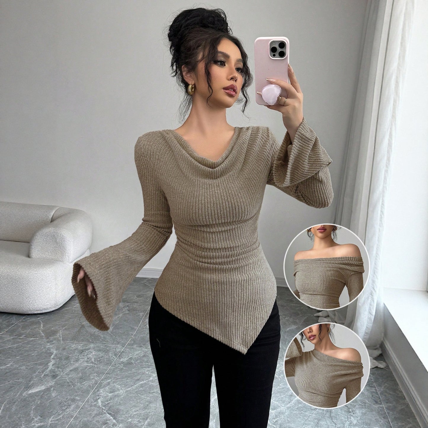 Women's Sense Niche Irregular Long Sleeve Bottoming Shirt Slim Sweater