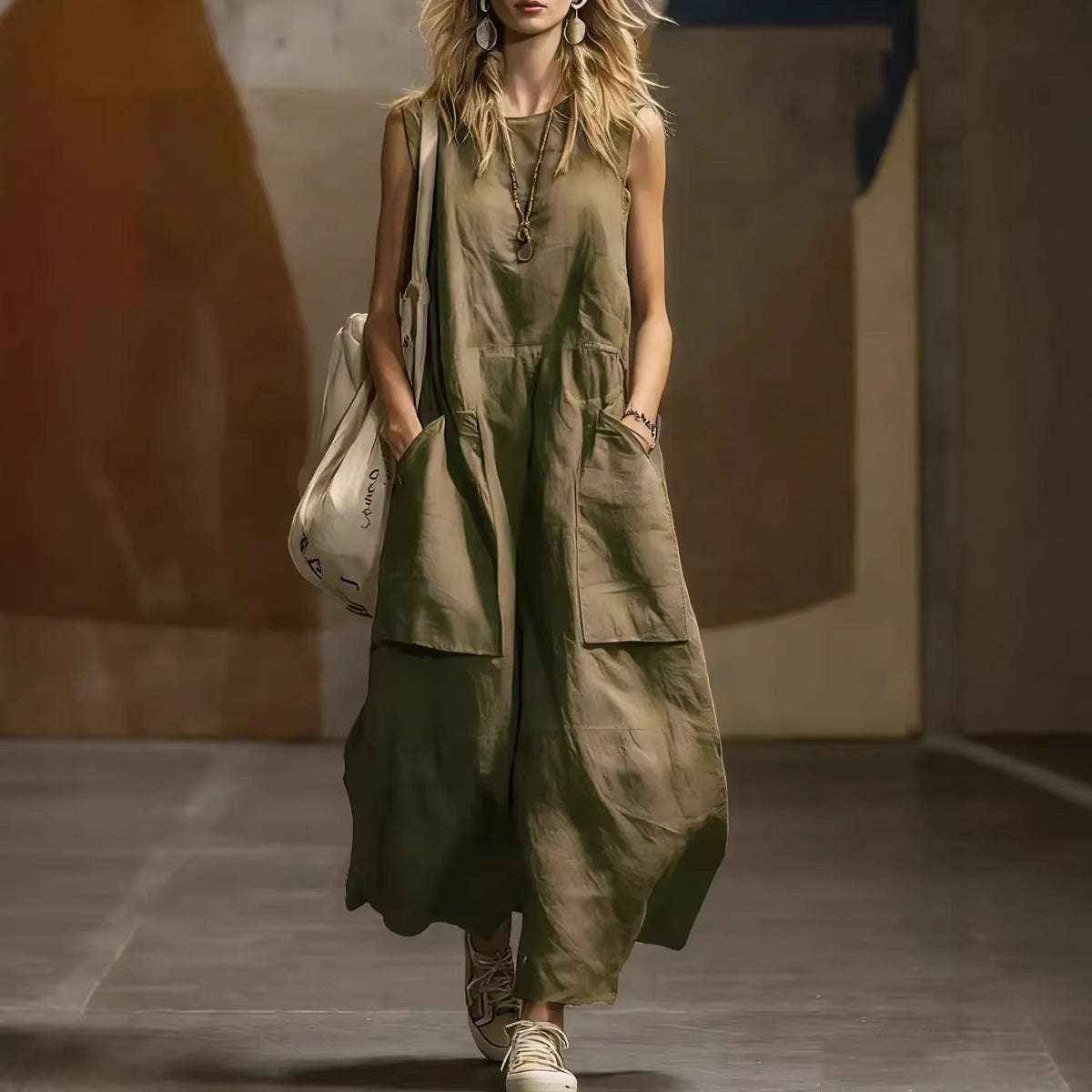 Fashion Charming Loose Sleeveless Three-dimensional Pocket Dress