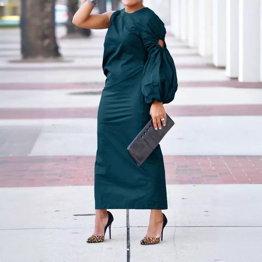 Women's Solid Color Single Sleeve Hollow Out Side Dresses