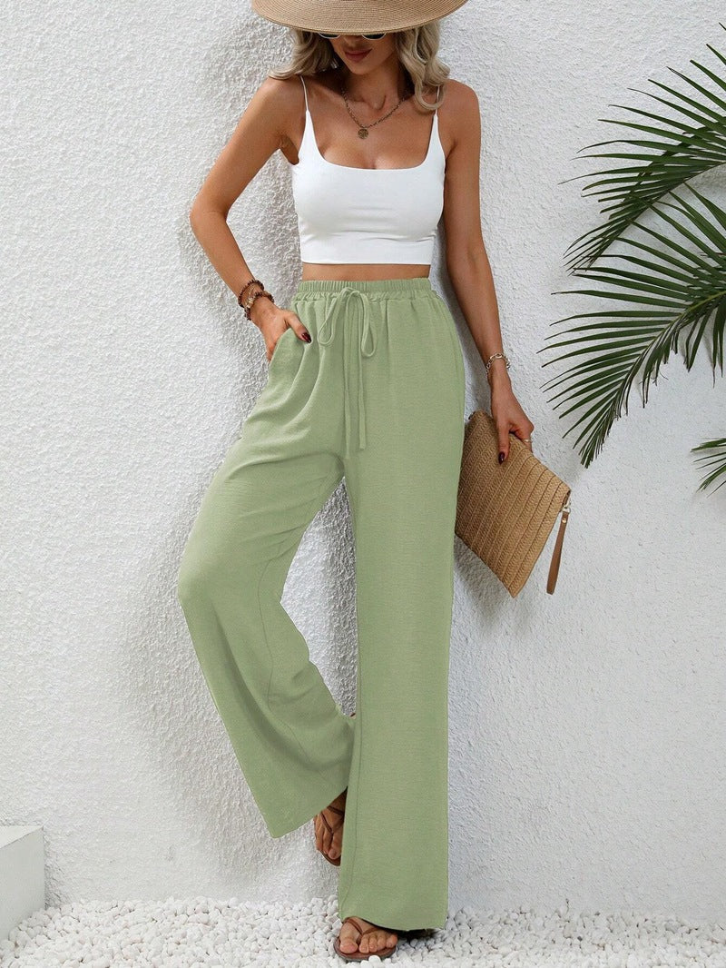 Women's Solid Color Mop Wide Leg Casual Pants