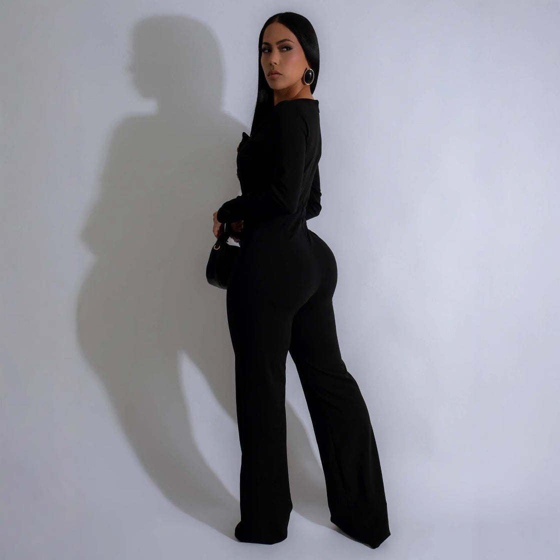 Women's Line Stitching Large Buttons Long-sleeved Sports Suits