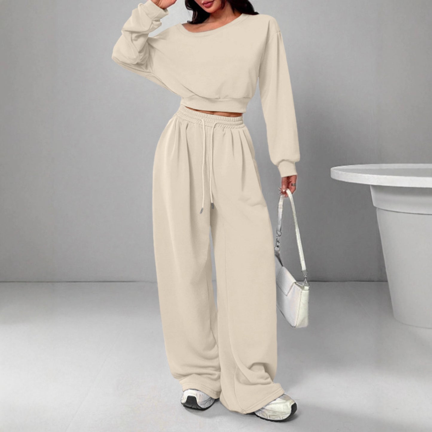 Yuan Winter Thermal Extra Thick With Fleece Waist Trimming Sweatshirt Fashion Casual Suit