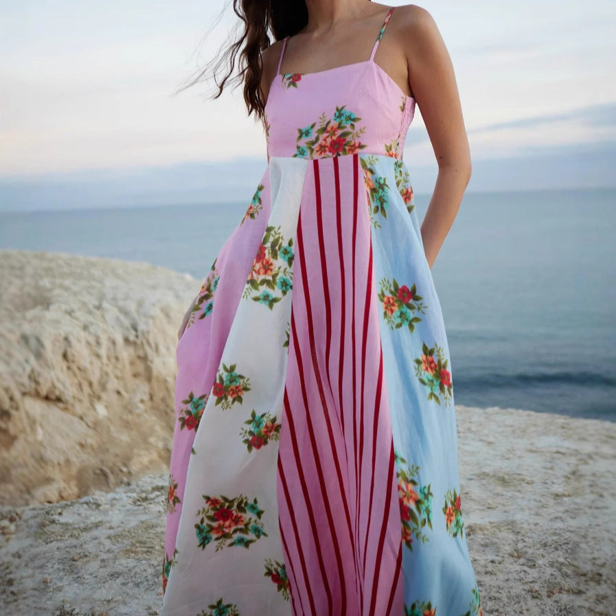 Women's Summer Sexy Strap Vacation Style Printed Sleeveless Swing Dress