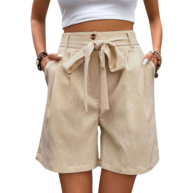 Women's Lace Up Elastic Waist Solid Color Shorts