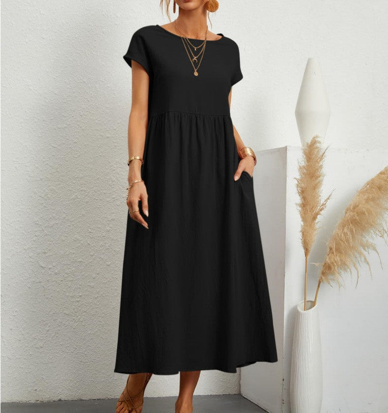 Solid Color Sleeveless Loose Cotton Linen Dresses