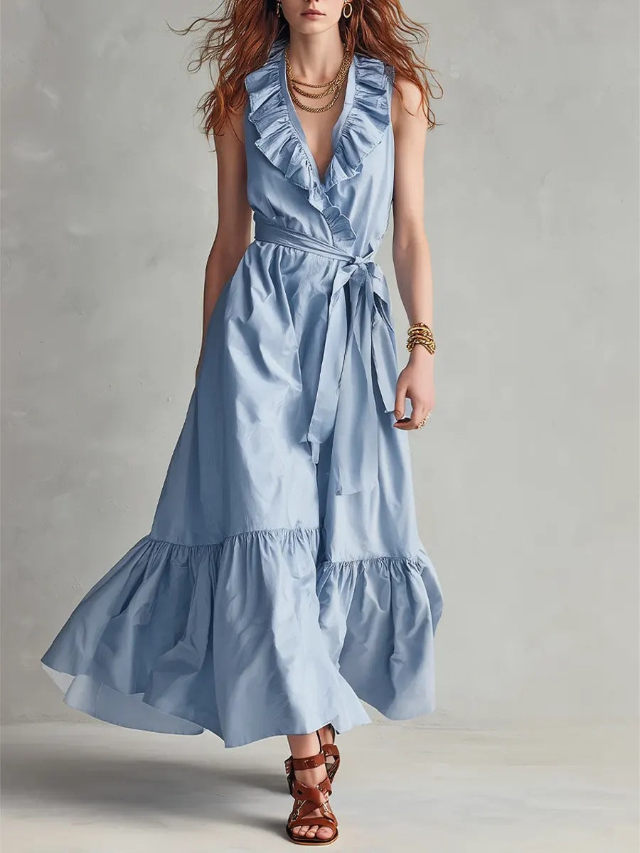 Fashion Solid Color Sleeveless Lace Band Dress