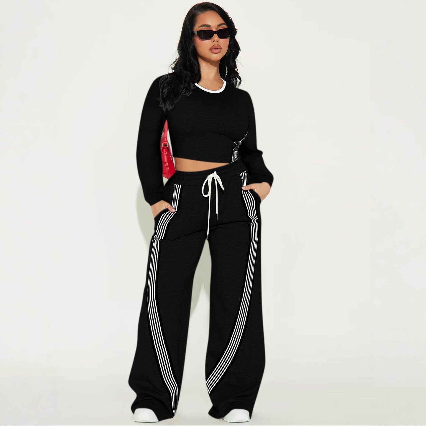 Women's Fashion Casual Long Sleeve Side Striped Suits
