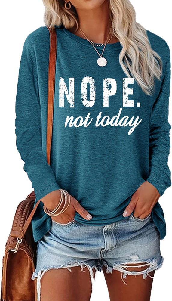 Women's Letter Print Long Sleeve Round Neck Blouses