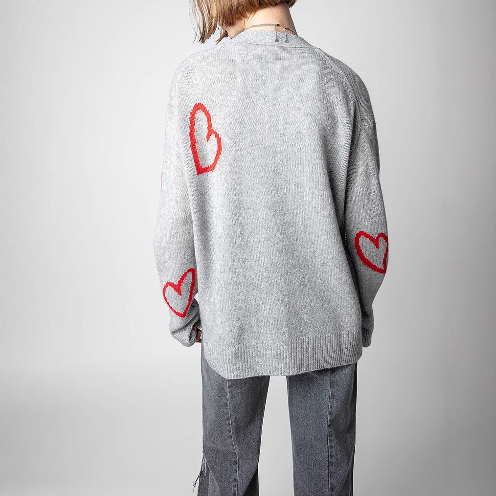 Women's Early Autumn French Niche Red Love Jacquard Sweaters
