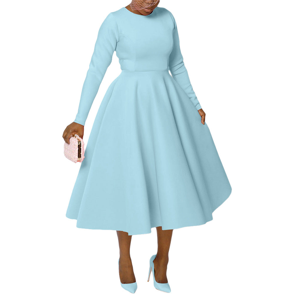 Women's Round Neck Long Sleeve Flat Part Of Knife Large Dresses