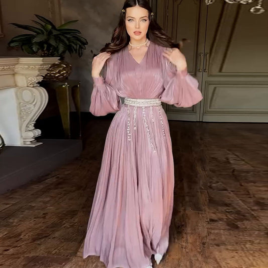 Women's Fashion Pleated Tulle Long Sleeve Big Dresses