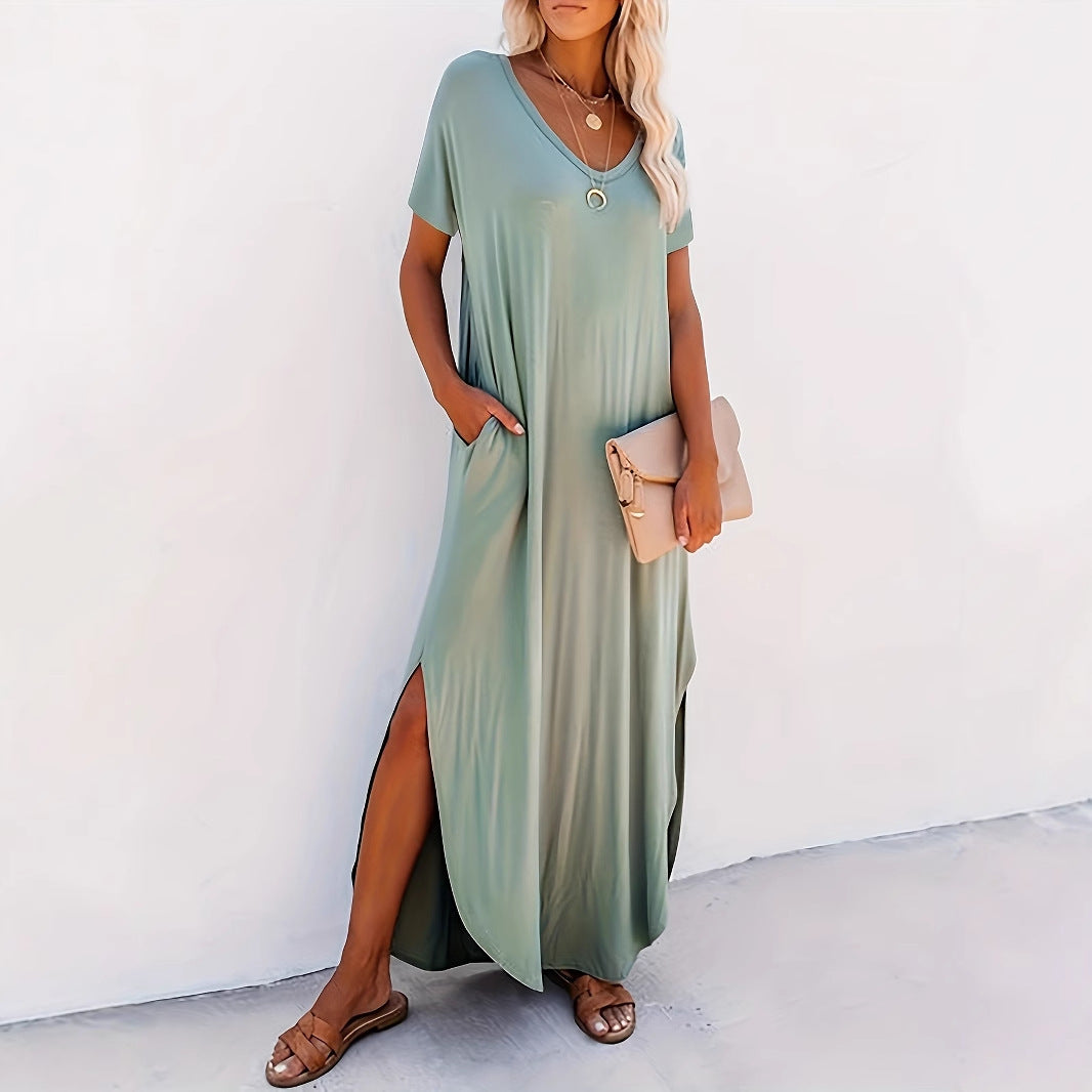 Women's Spring Pure Color Split Casual Style Plus Size