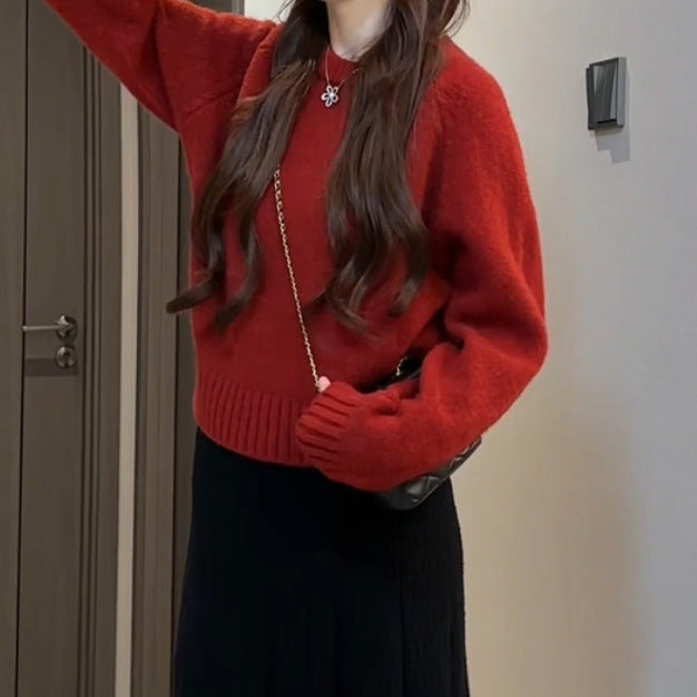 Women's Solid Color Loose Korean Casual Pullover Knitted Long Sweater