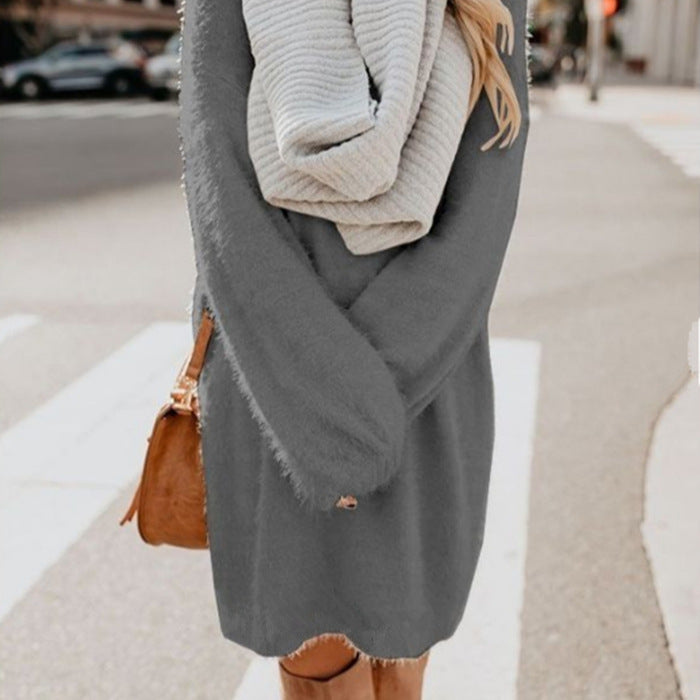 Women's Long Sleeve Round Neck Loose Plush Dresses