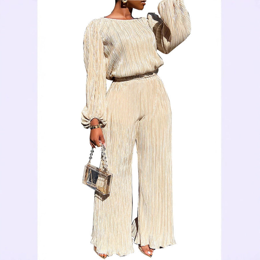 Women's Home Casual Loose Pleated High Elastic Suits