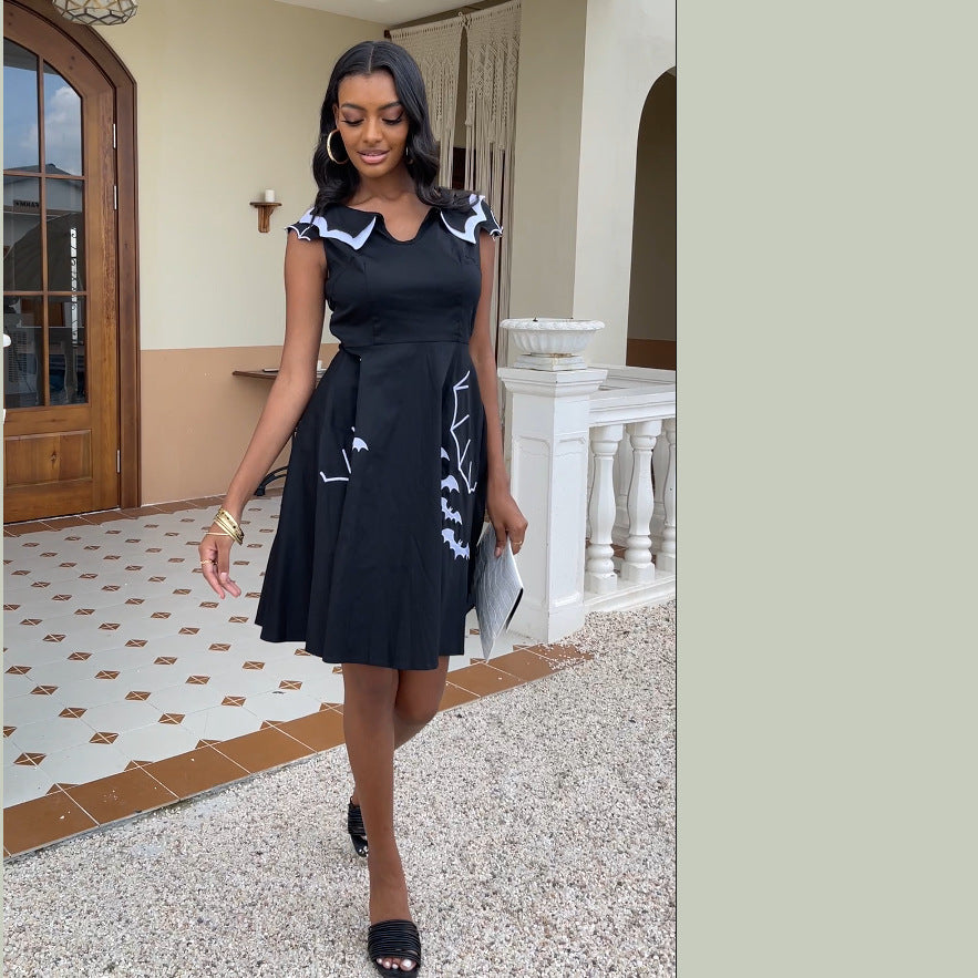 Beautiful Sleeve Halloween Bat Embroidered Dress Dresses