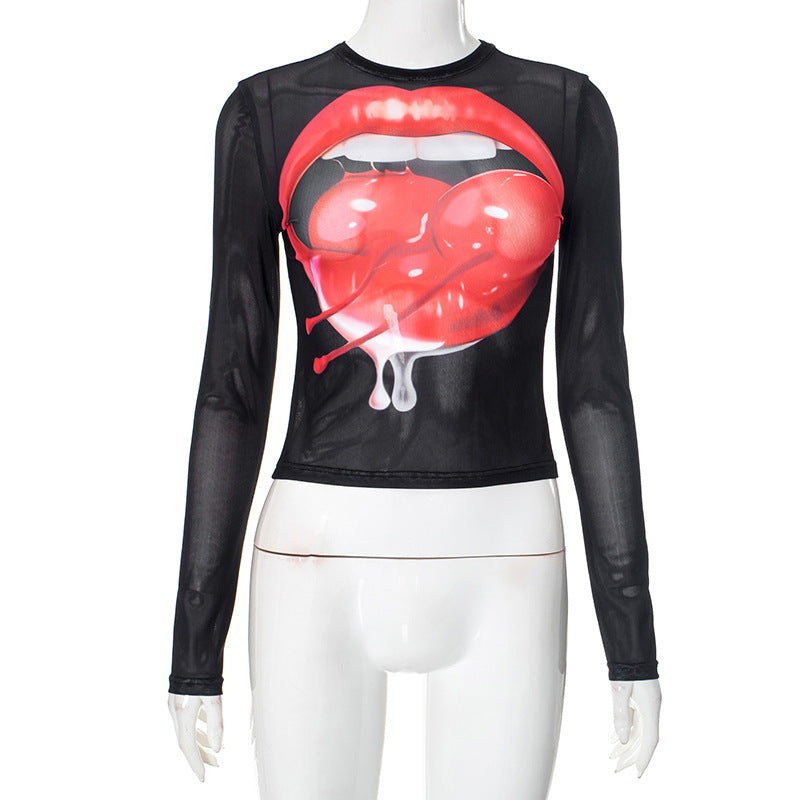 Women's Street Fashion Print Round Neck Long Sleeves Blouses