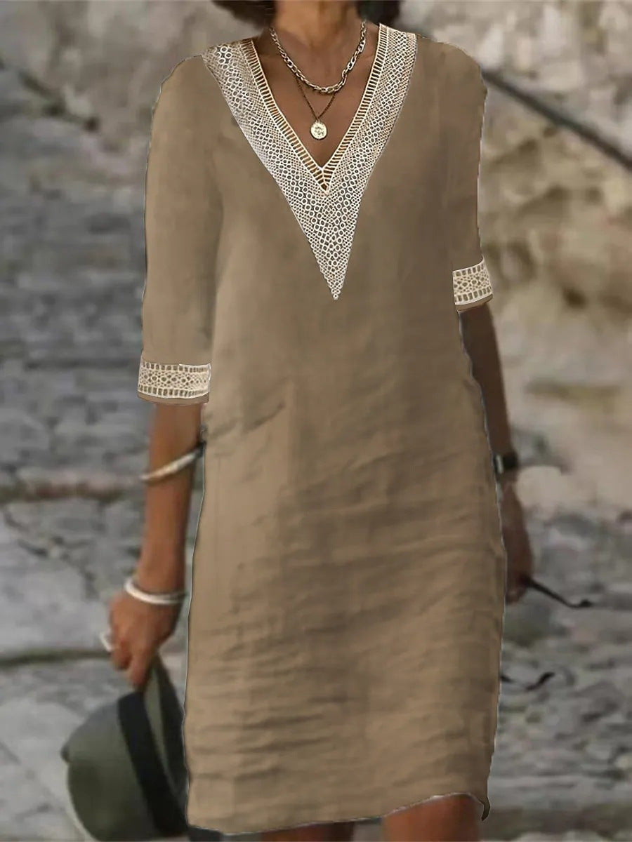Women's Solid Color Cotton Linen Casual Dress