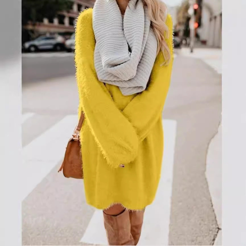 Women's Long Sleeve Round Neck Loose Plush Dresses