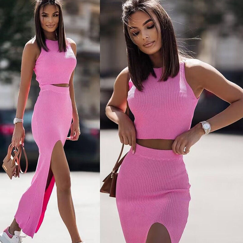 Women's Long Solid Color Slim Fit Dress With Vents Suits