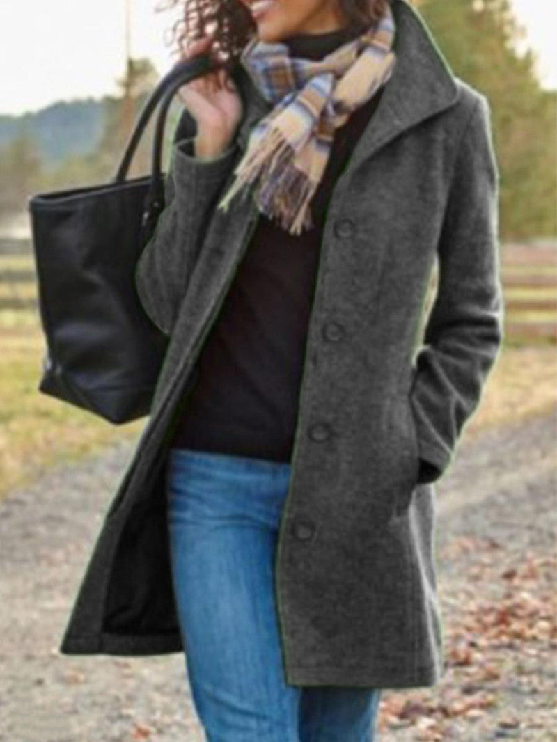 Women's Popular Single Thick Wool Mid-length Quality Coats