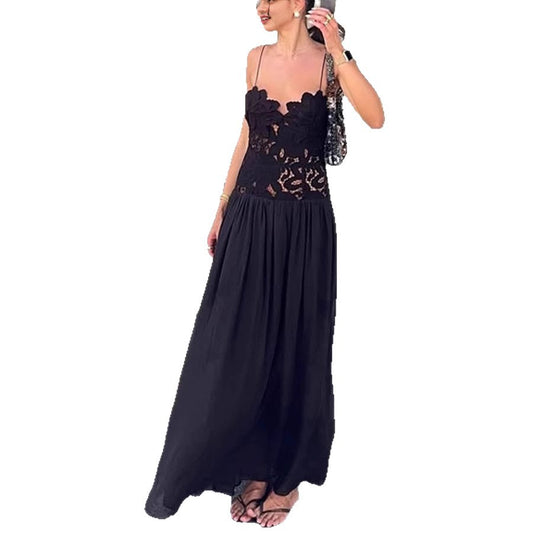 Women's Solid Color Stitching Lace Embroidery Dress Dresses
