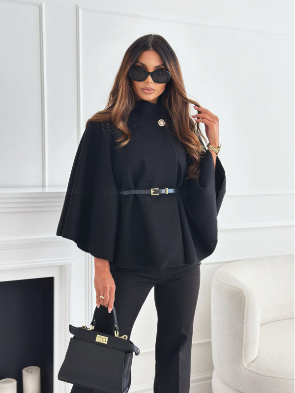 Women's Solid Color Waist Tight Strap Woolen Coats