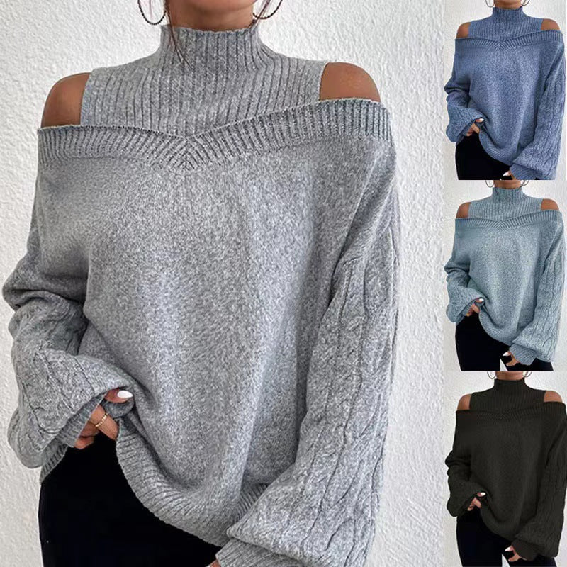 Casual Women's Mock Neck Loose Large Sweater