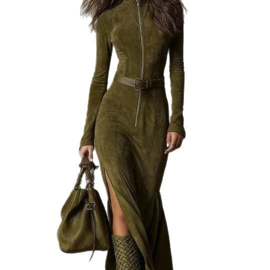 High Quality Double-sided Cashmere Autumn Fashion Zipped Stand Dresses