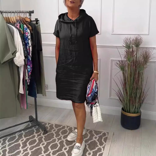 Women's Casual Solid Color Sleeve Pocket Hooded Dresses