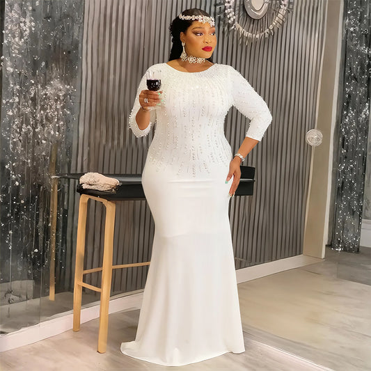 Women's African Fashion Rhinestone Formal Dress Solid Dresses