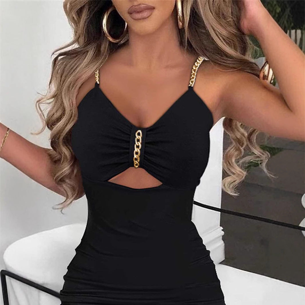 Women's Fashionable With Chain Hollow Sheath Sleeveless Dress