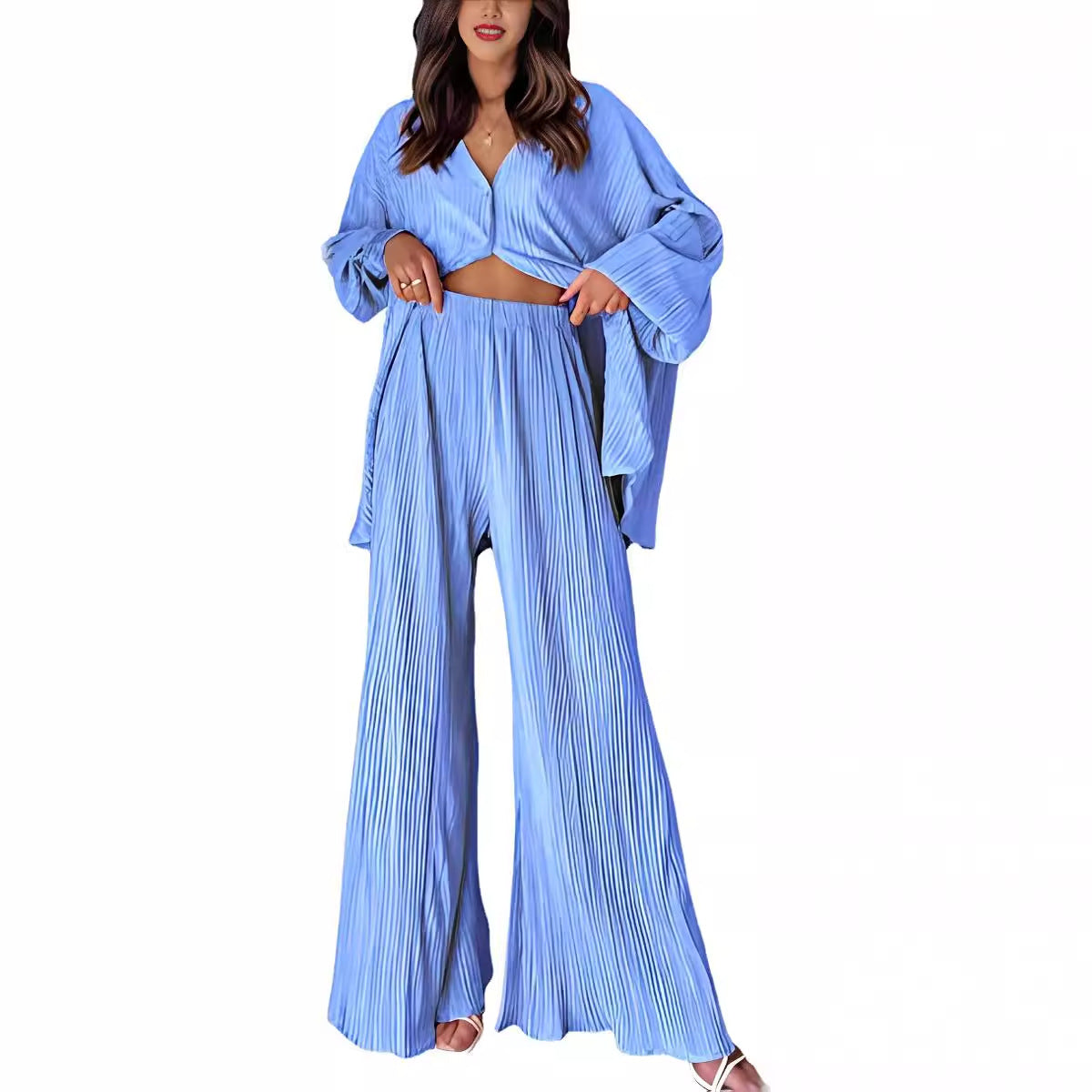 Women's Autumn Pleated Bell-bottom Single-breasted Home Wear Suits