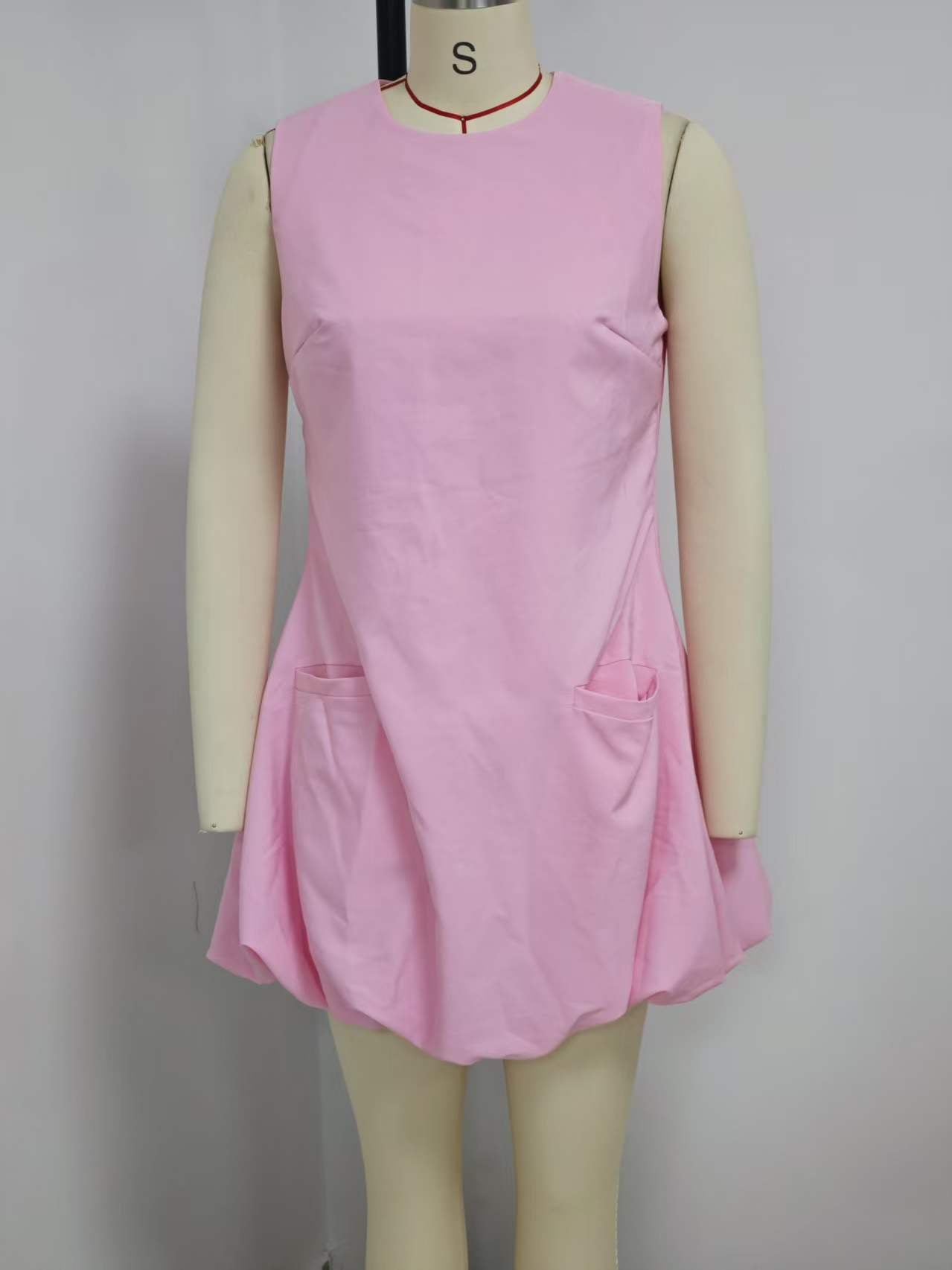 Summer Solid Color Sleeveless Bud Puff Elegant Beach Dress