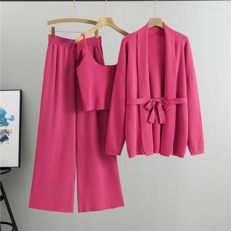 Women's Loose European Goods Knitted Sling Three-piece Fashion Casual Suit