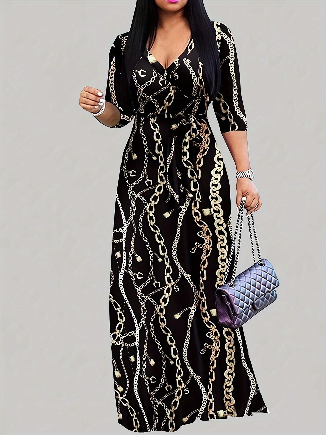 Glamorous Classic Women's Autumn Wave Pattern Dress