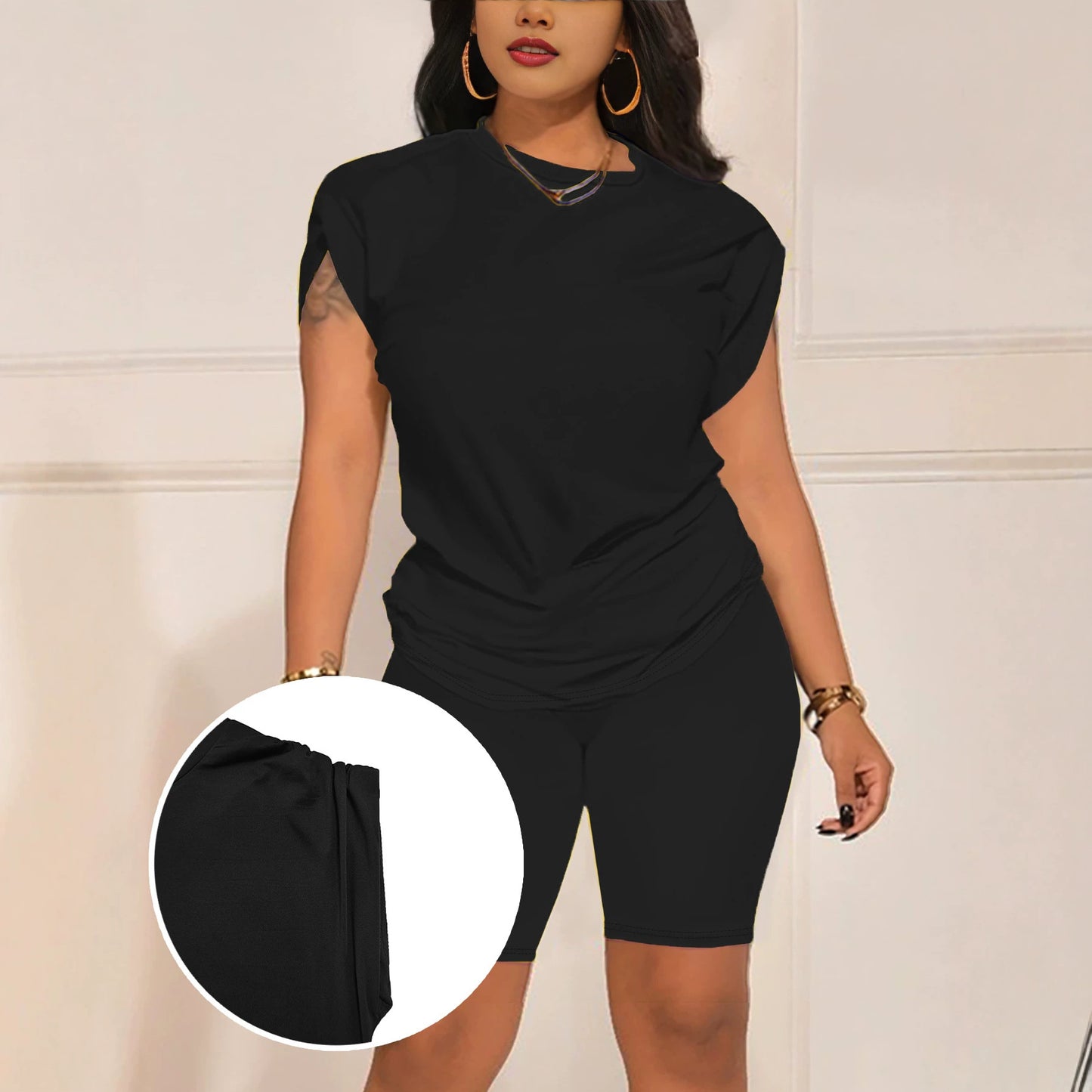 Women's Round Neck Sleeve With Two-piece Summer Fashion Casual Suit