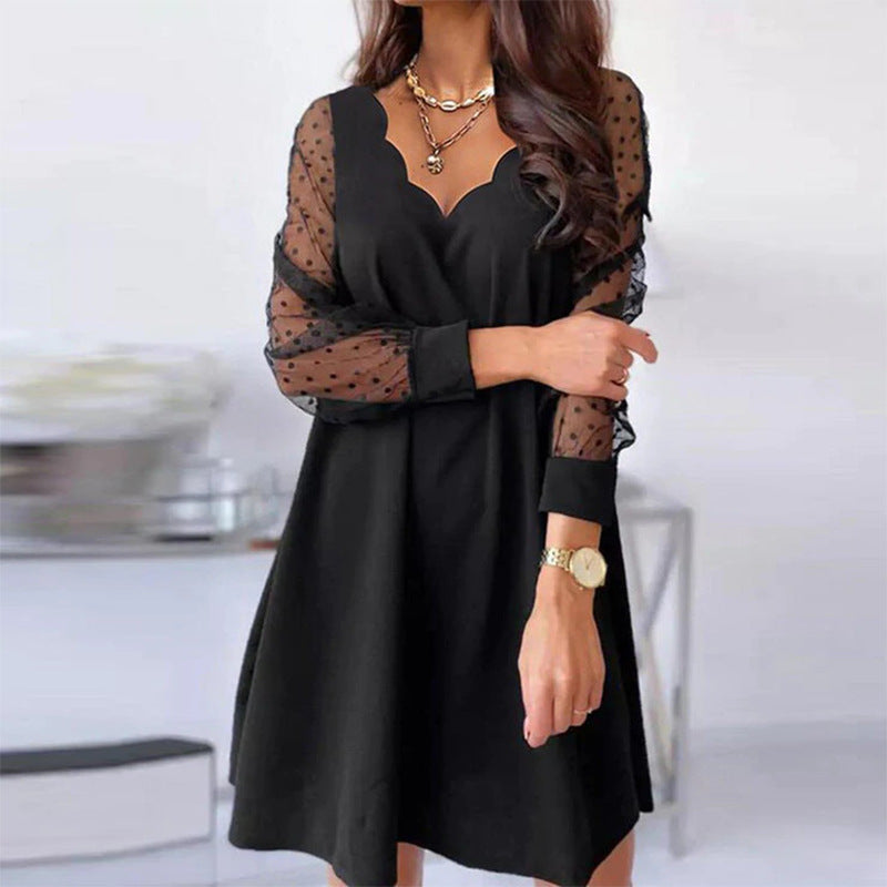 Casual Lace Long Sleeve Wave Dress Dresses