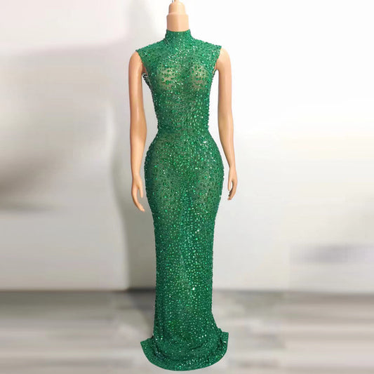 Bride Diamond Long Prom Bridal Gown Evening Dresses