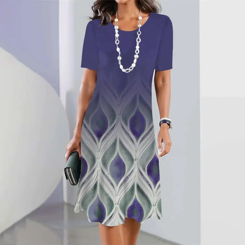 Women's Geometric Print Sleeve Clothes Summer Ladies Dresses