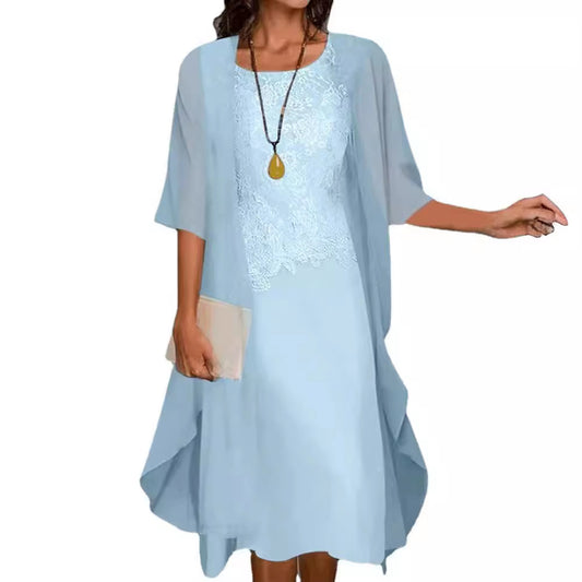 Lace Chiffon Solid Color Dress Two-piece Suits