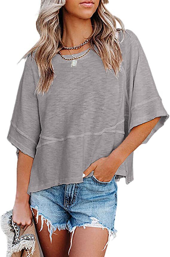 Women's Solid Color Bell Sleeve Casual Loose-fitting Blouses