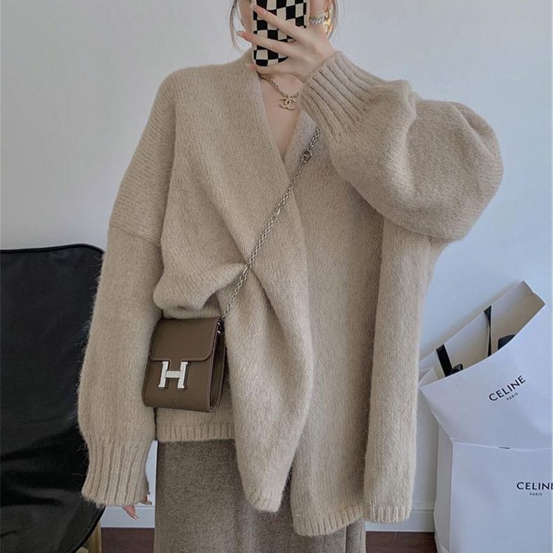 Knitted Retro Gentle Collar Casual Lazy Loose Outer Wear Sweater