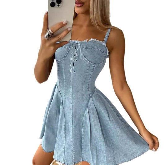 Women's Suspender Denim Sexy Lacing Sleeveless Dresses