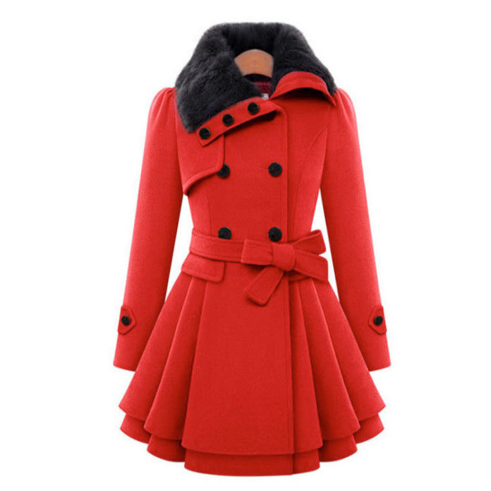 Women's Mid-length Woolen Double-breasted Thickened Color Coats