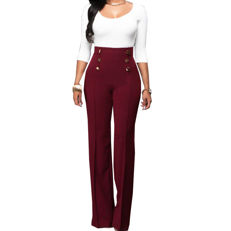 Women's Casual Button Solid Color Trousers Pants