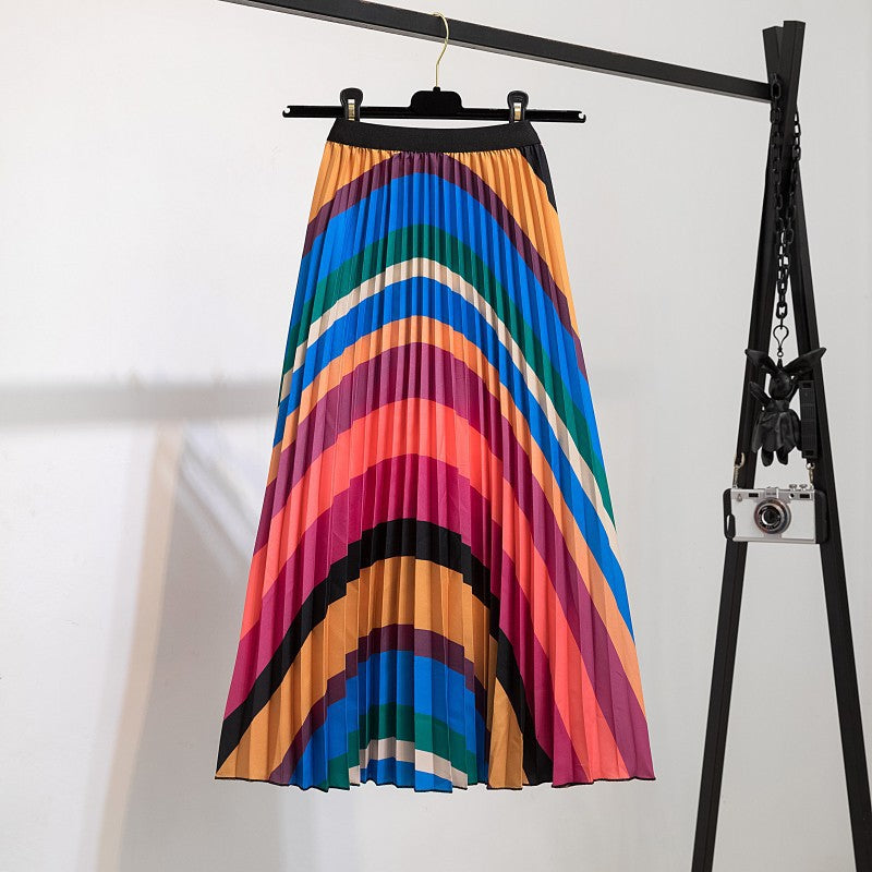 Women's Fashion Half Printed Cartoon Pleated Skirts