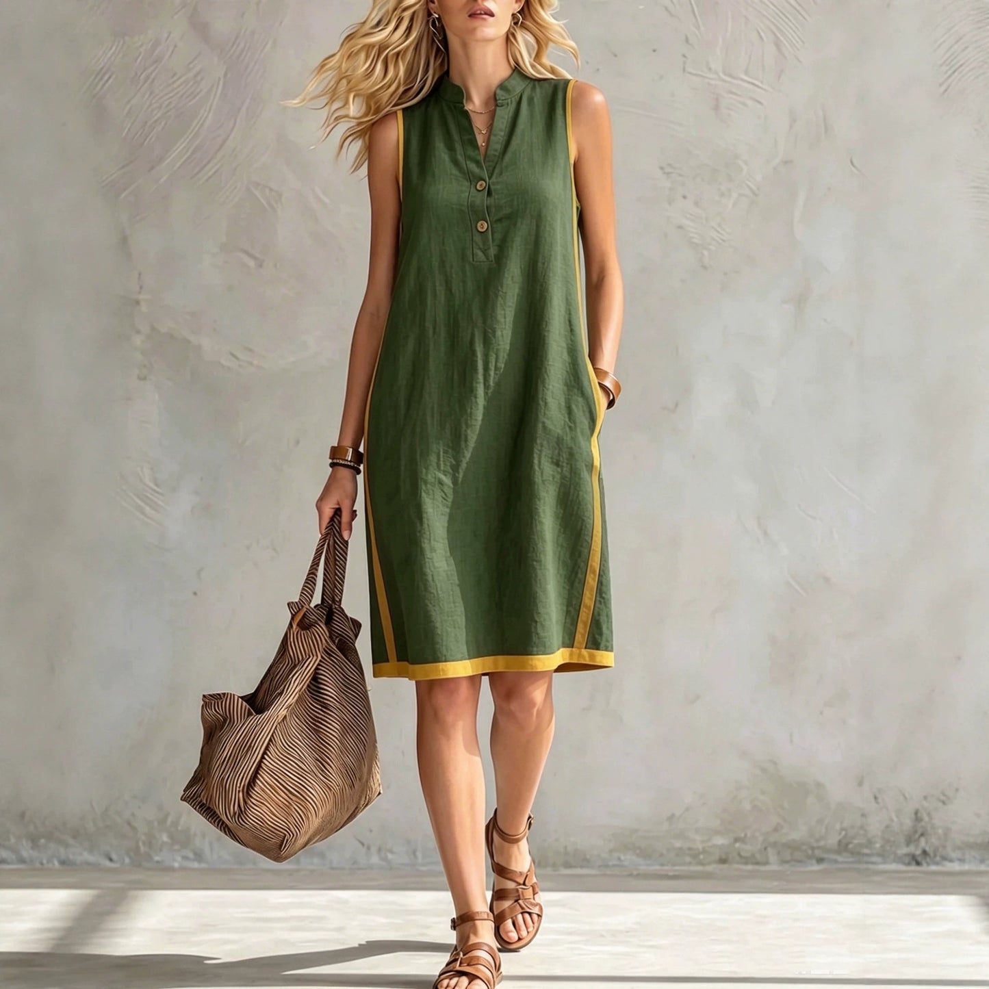 Charming Women's Sleeveless Casual Loose Linen Dress