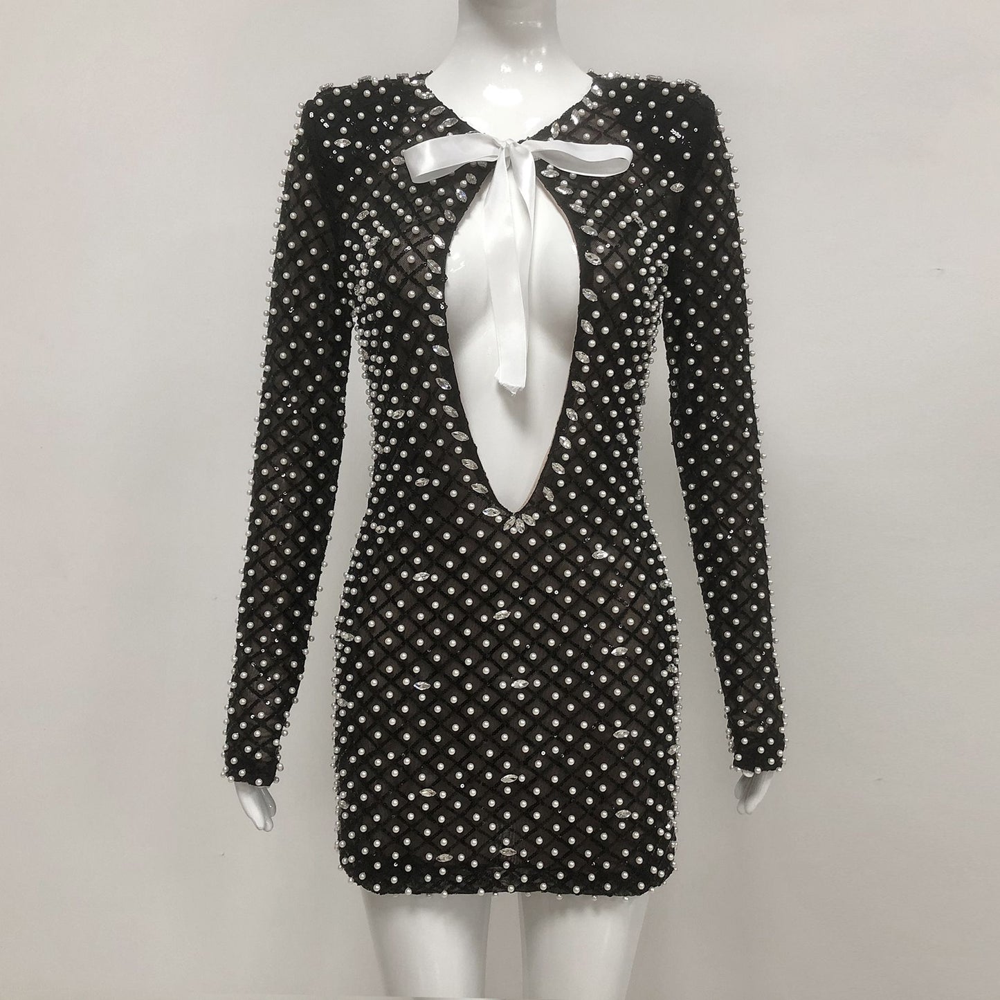 Fashion Sexy Tube Pearl Decorative Mesh Dresses