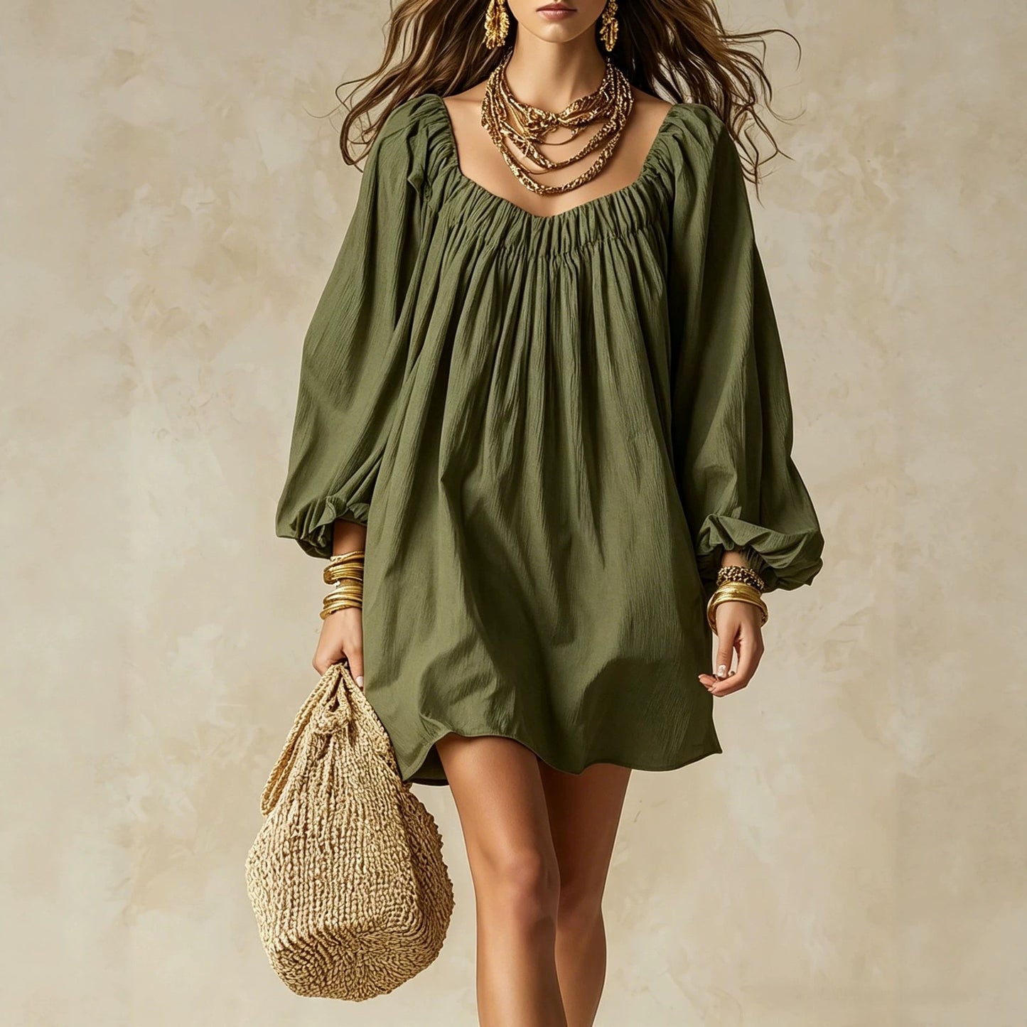 Summer Bohemian Loose Lantern Sleeve Vacation Style Dress